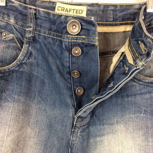 Crafted Men’s Denim Shorts Size 32 Distressed Button Fly Cuffed Pockets Walking